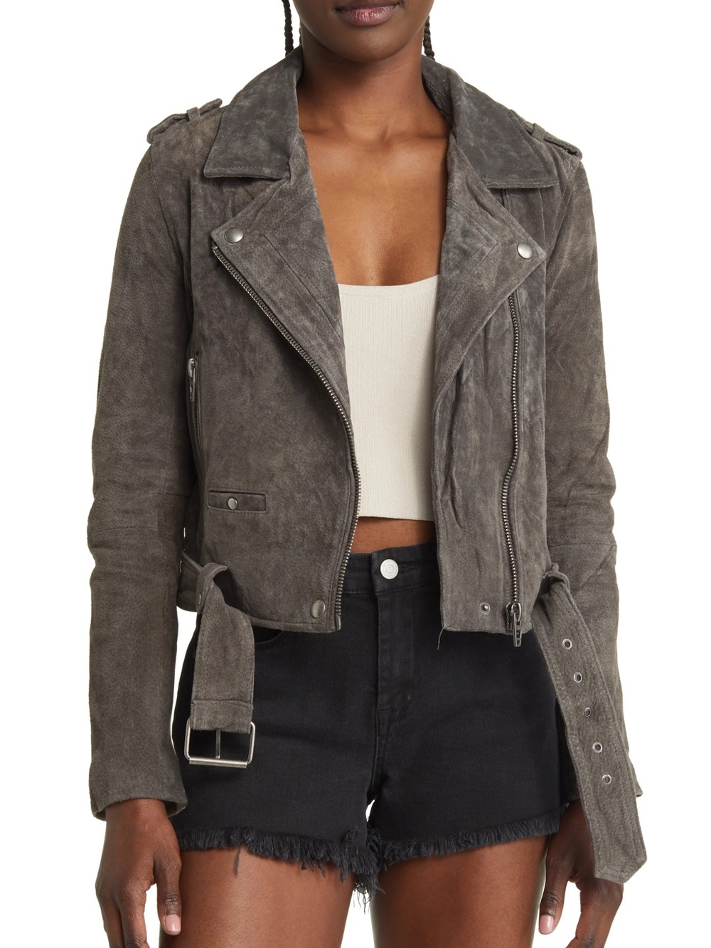 BLANKNYC Suede Moto Jacket, Herb, Medium